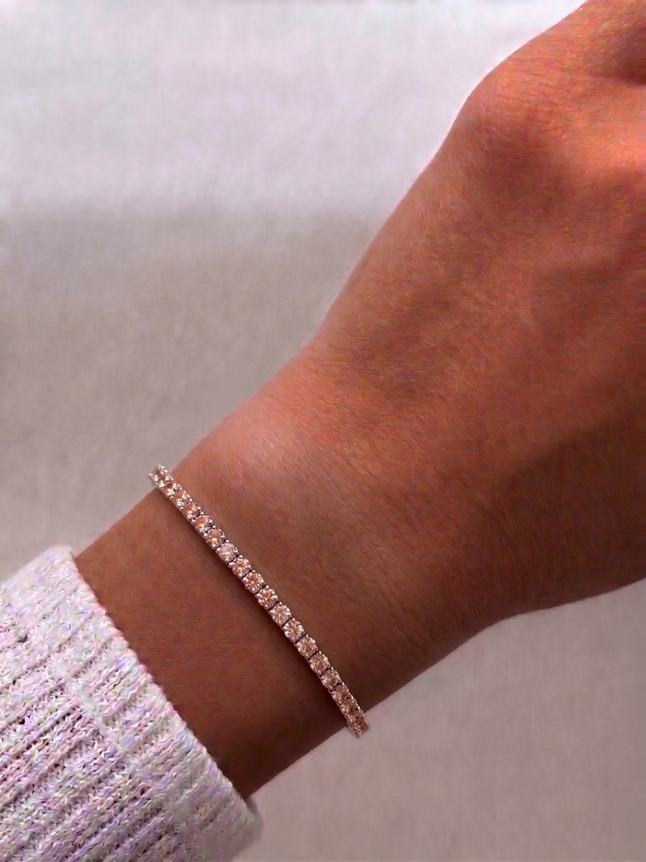 4 Prong Champagne Diamond Tennis Bracelet 18K Solid Gold