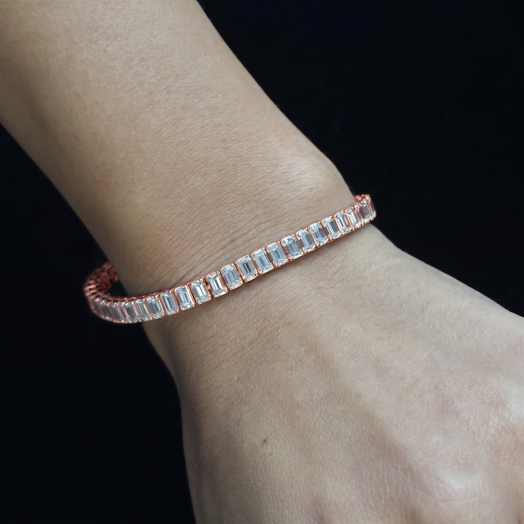 Emerald Cut Natural Diamond Tennis Bracelet 14K Solid Gold