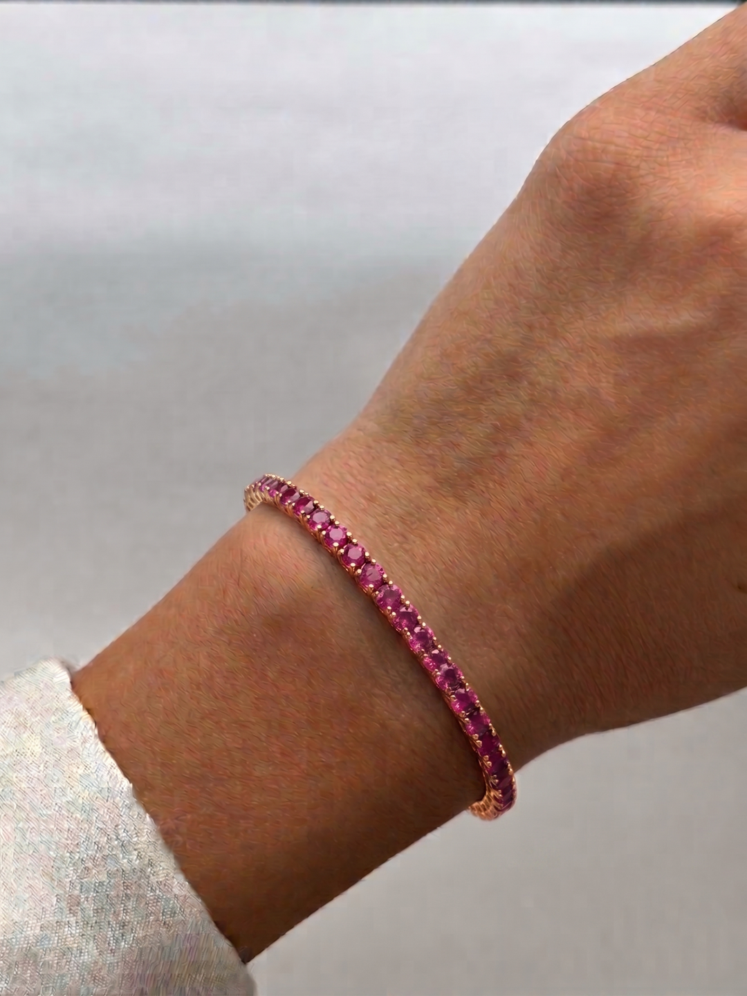 Natural Red Ruby Tennis Bracelet 18K Solid Gold