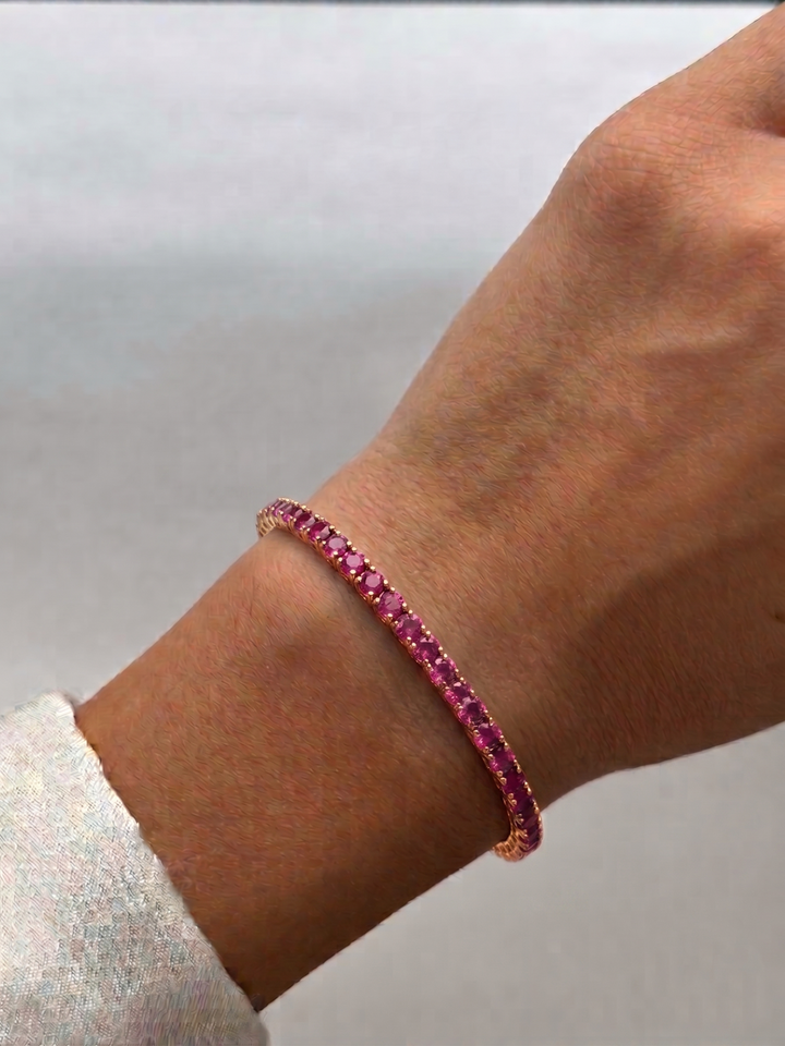 Natural Red Ruby Tennis Bracelet 18K Solid Gold