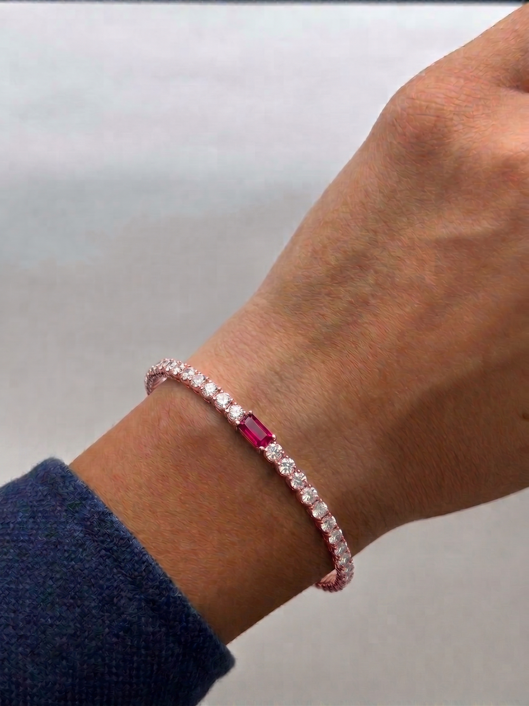 Margo - Baguette Natural Ruby & Round Natural Diamond Flexible Bangle in 14K Solid Gold