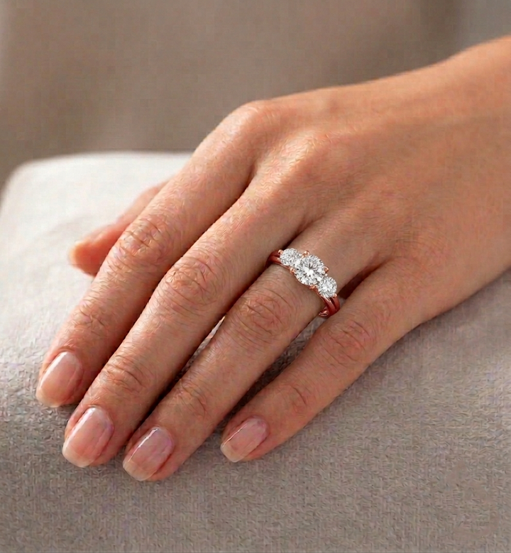 3 Stone Round Shape Natural Diamond Engagement Ring
