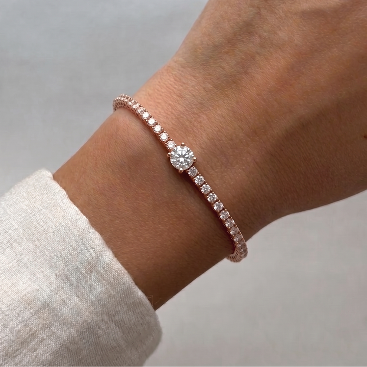 7CT T.W Natural Diamond Tennis Bracelet With Round Center Stone 18K Solid Gold