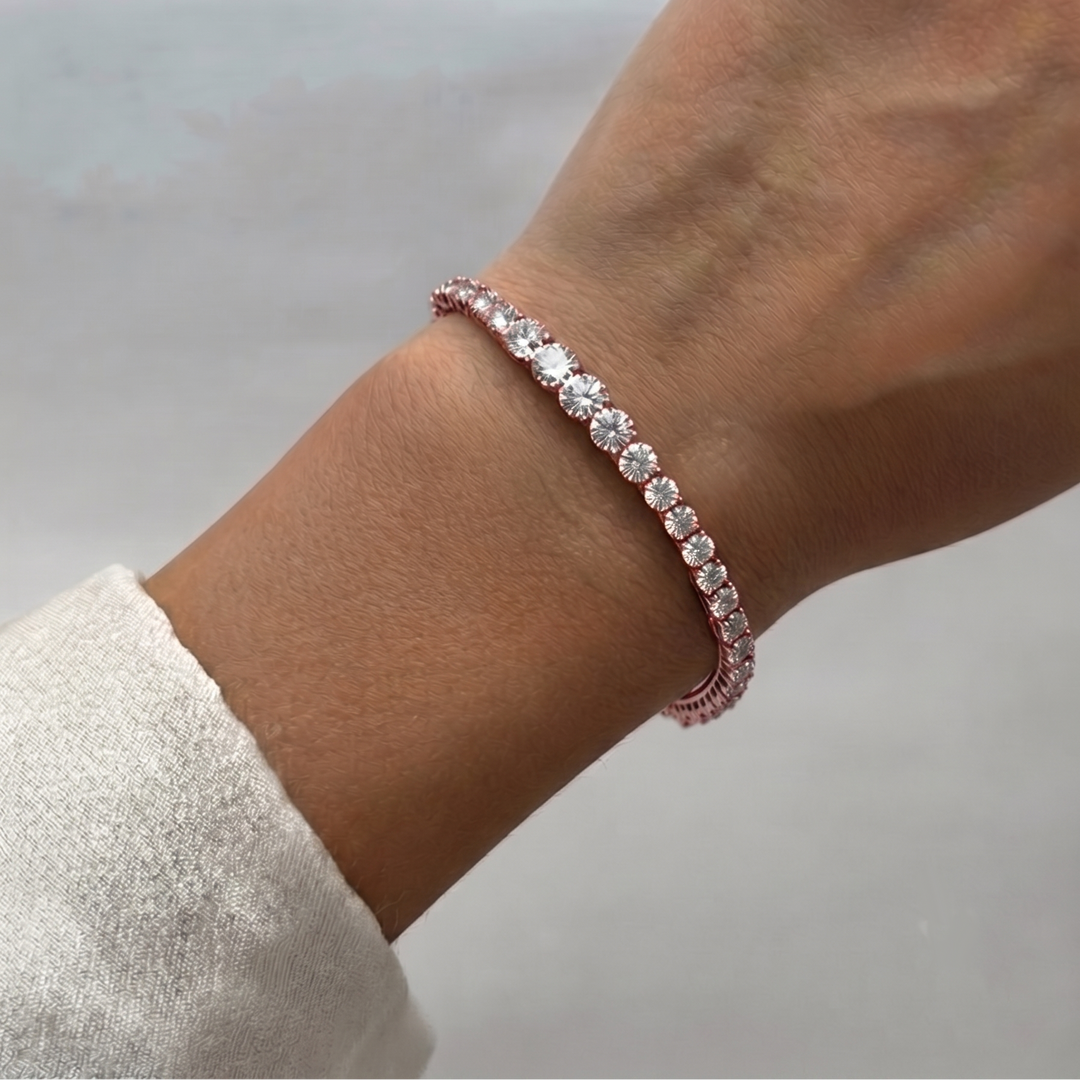 3-Prong Graduated Natural Diamond Tennis Bracelet 14K Solid Gold