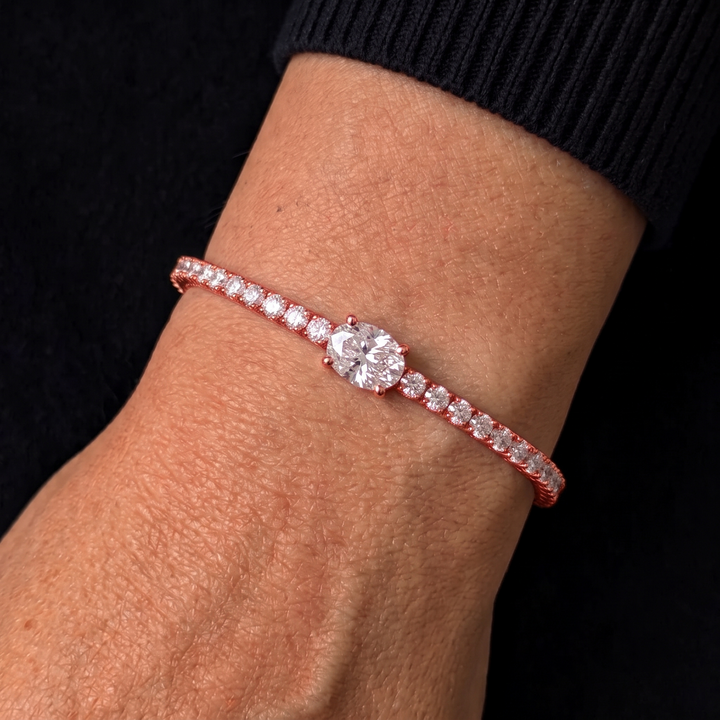 7CT T.W Oval Cut Center Stone Natural Diamond Tennis Bracelet 14K Solid Gold