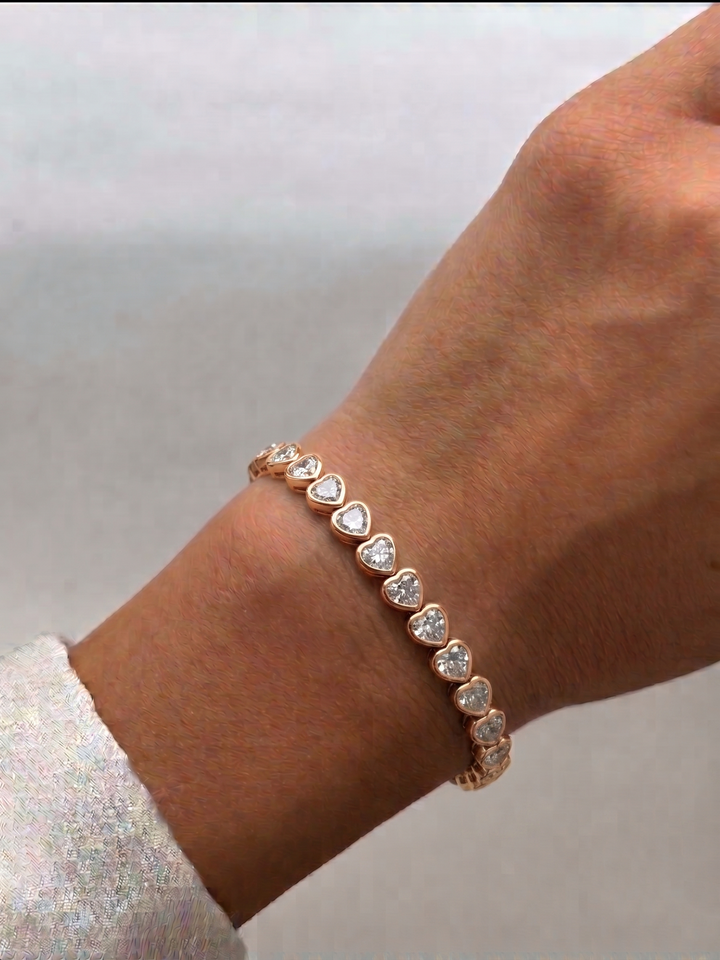 East to West Heart Shape Bezel Set Natural Diamond Tennis Bracelet 14K Solid Gold