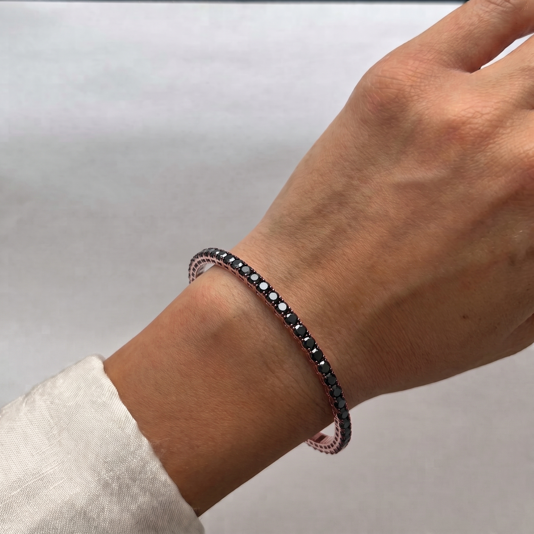 Flexible Natural Black Diamond Bangle in 14K Solid Gold