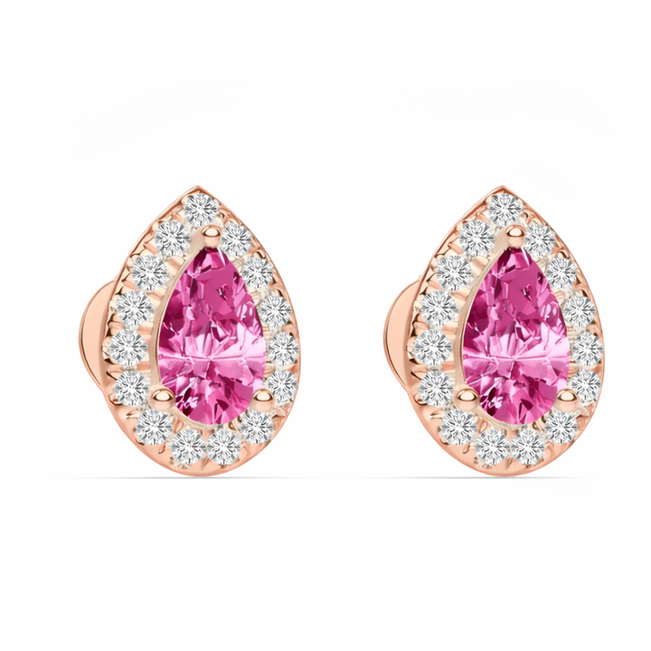 RG Pear Shape Natural Pink Sapphire & Diamond Halo Studs