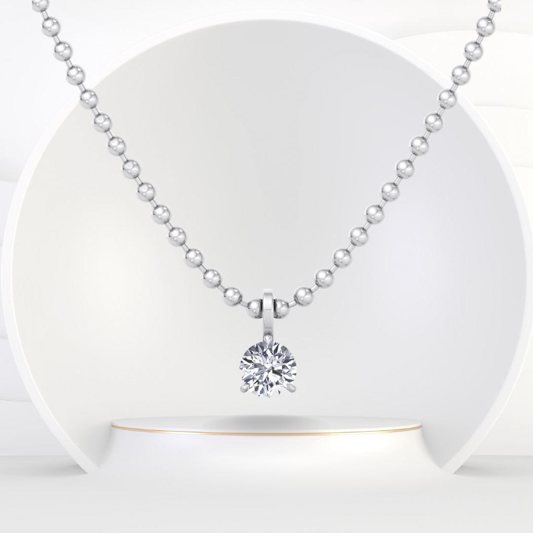 Natural Diamond Beaded Necklace with Round Pendant-14K-0.50CT-1CT