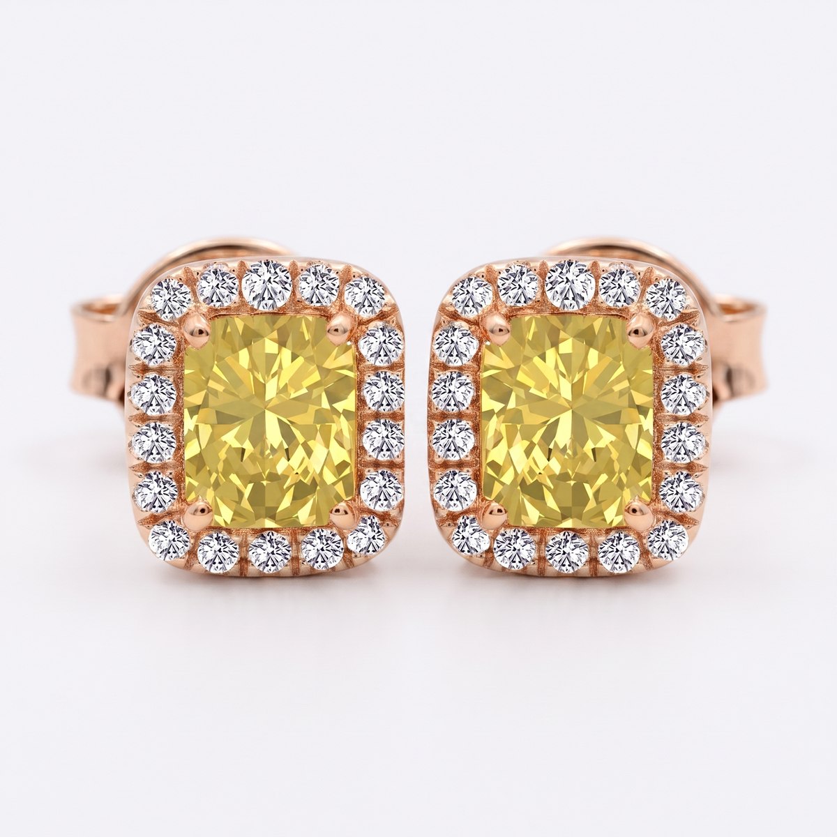 Radiant Cut Natural Fancy Yellow Diamond Halo Studs RG