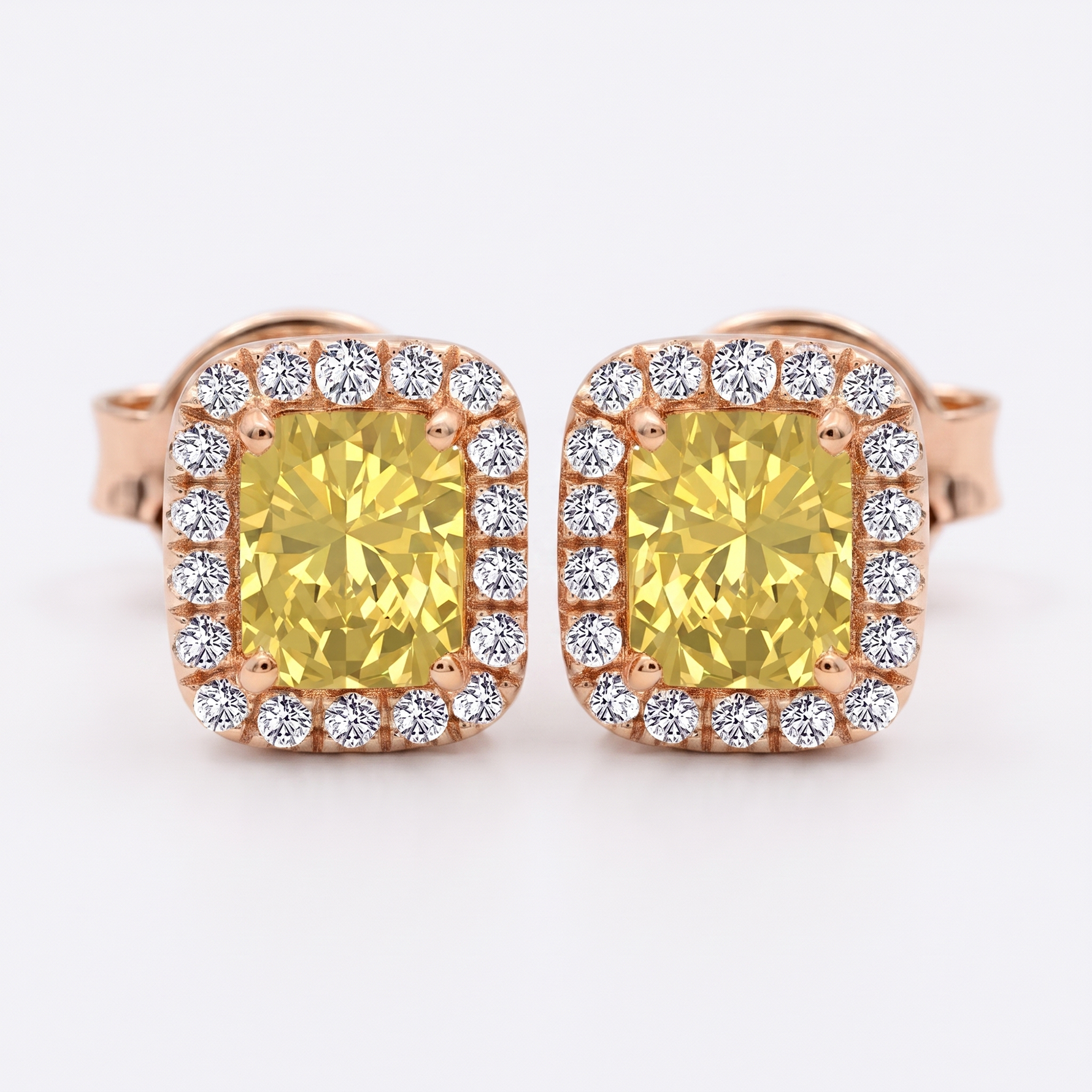 Radiant Cut Natural Fancy Yellow Diamond Halo Studs RG