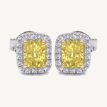 Radiant Cut Natural Fancy Yellow Diamond Halo Studs