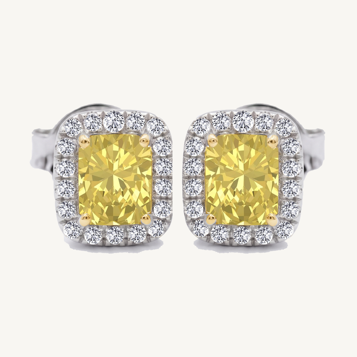 Radiant Cut Natural Fancy Yellow Diamond Halo Studs