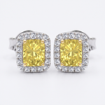 Radiant Cut Natural Fancy Yellow Diamond Halo Studs WG