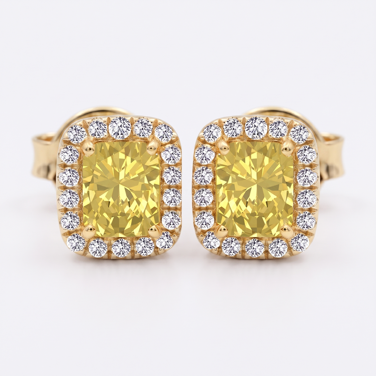 Radiant Cut Natural Fancy Yellow Diamond Halo Studs YG