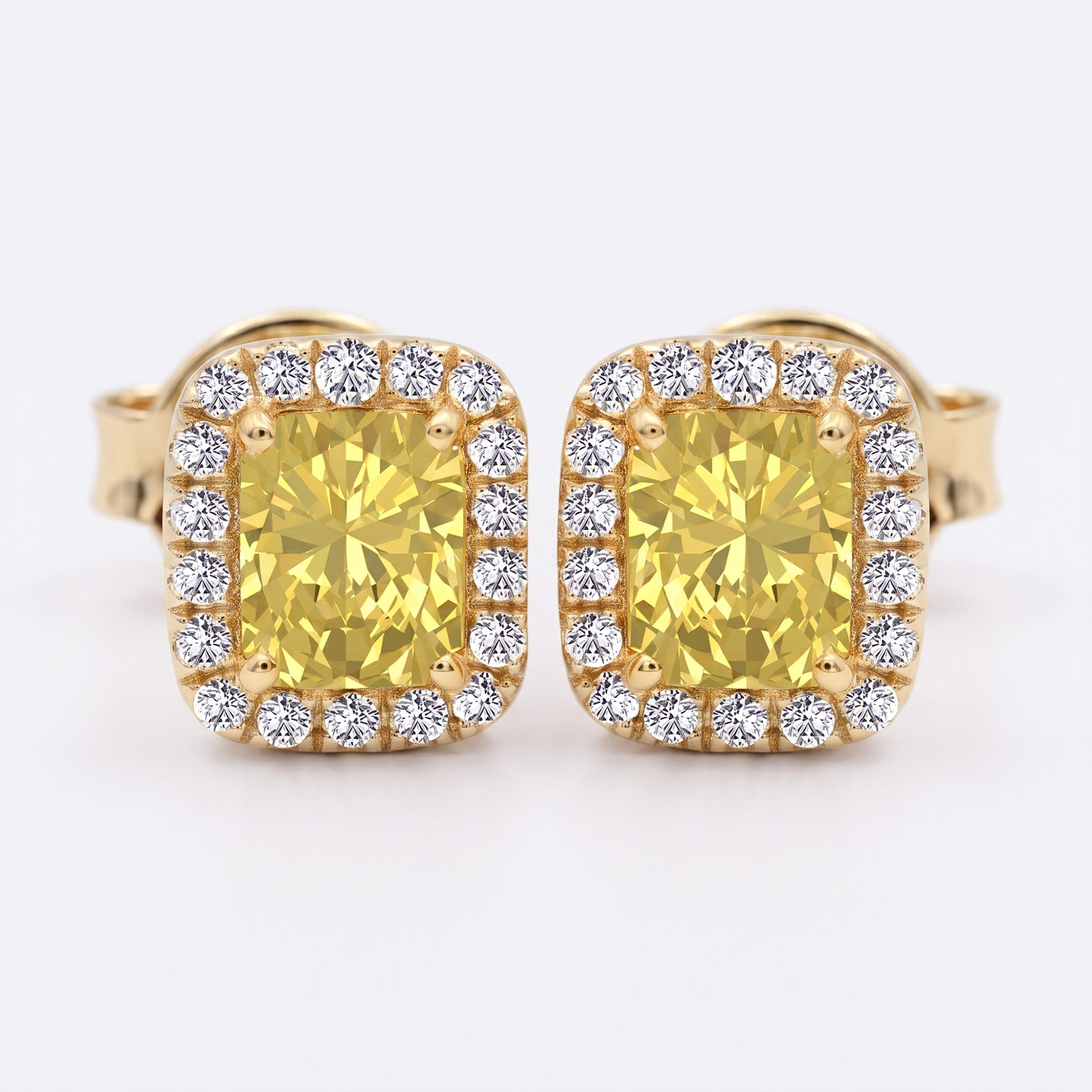 Radiant Cut Natural Fancy Yellow Diamond Halo Studs YG