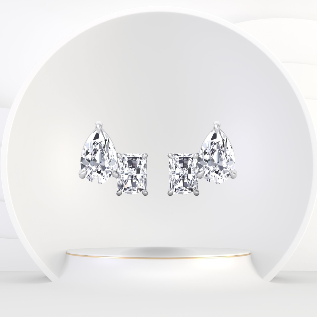 Radiant and Pear Shape Toi Et Moi Natural Diamond Studs-14K-18K-Platinum-0.5CT-1CT-2CT