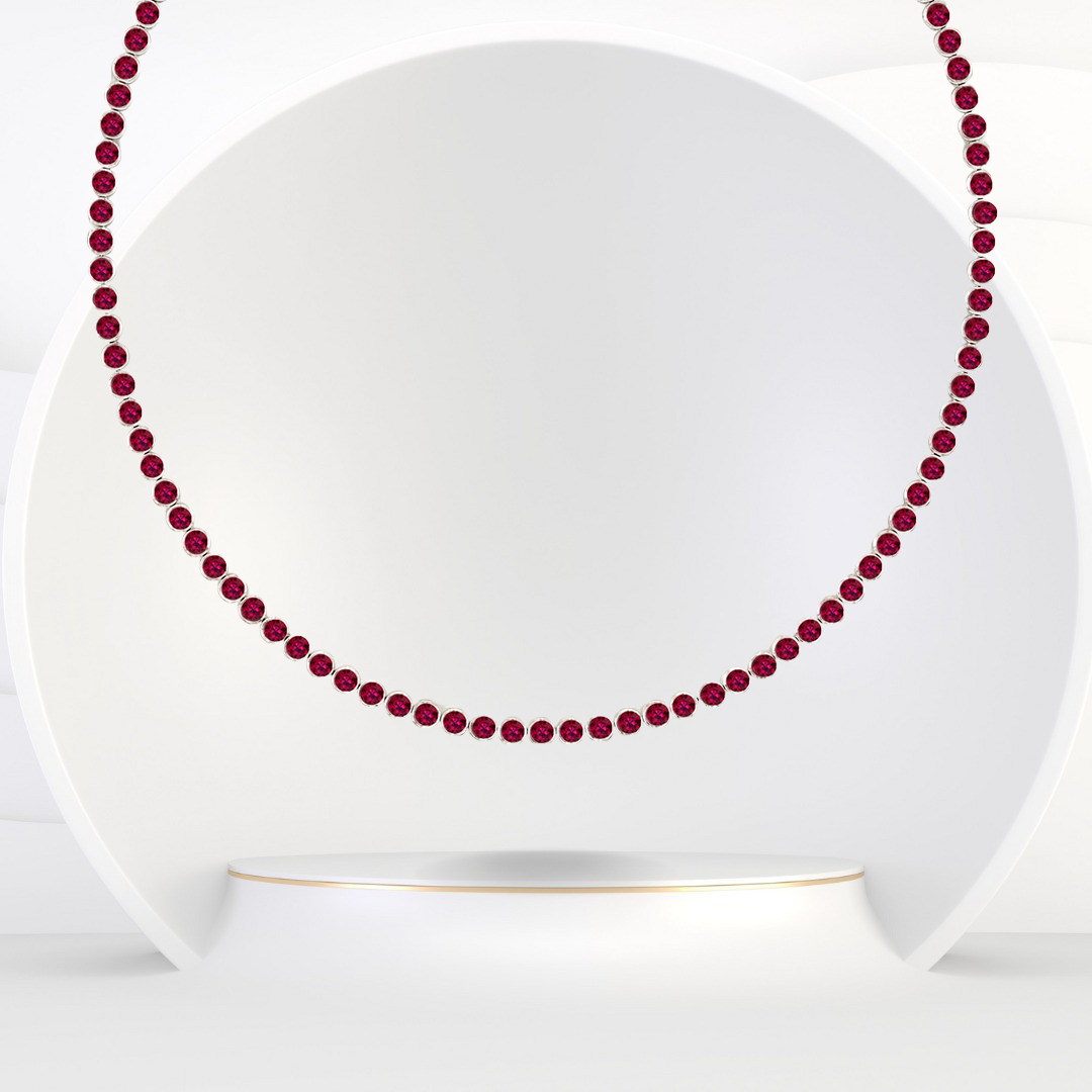 Bezel Set Natural Red Ruby Tennis Necklace 