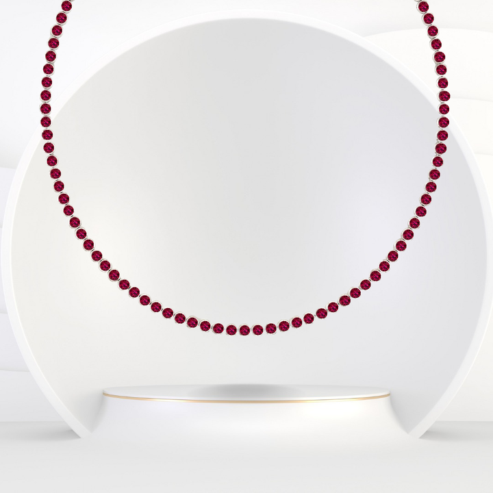 Bezel Set Natural Red Ruby Tennis Necklace 