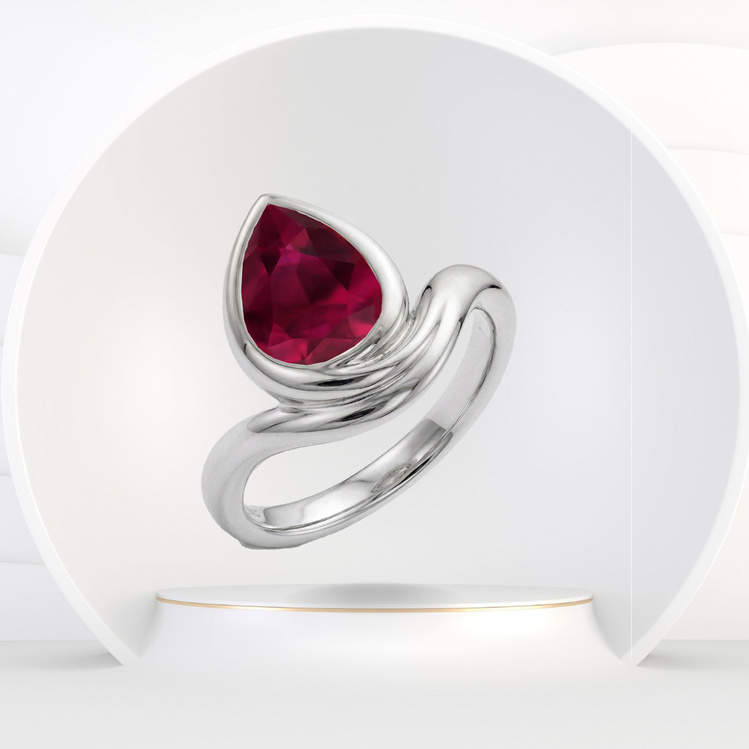 Pear Shape Red Ruby Pinky Ring WG