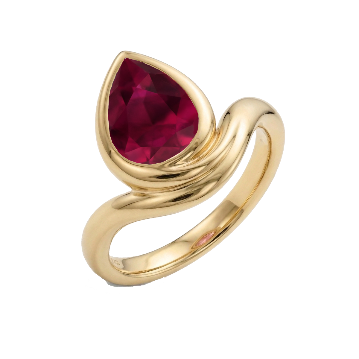 Pear Shape Red Ruby Pinky Ring YG