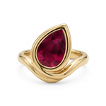 Pear Shape Red Ruby Pinky Ring YG 2