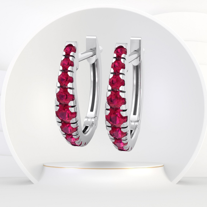 Natural Red Ruby Graduated Round Shape Huggie Hoop Earrings
