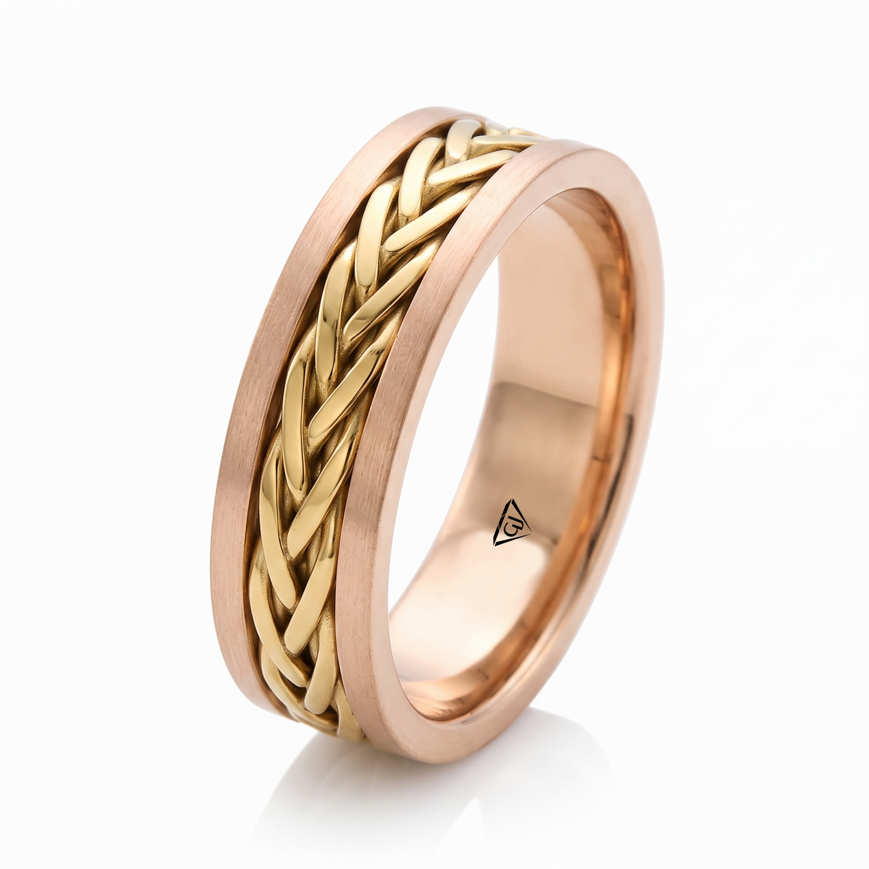 Two Tone Braided Men's Solid Gold Band RG
