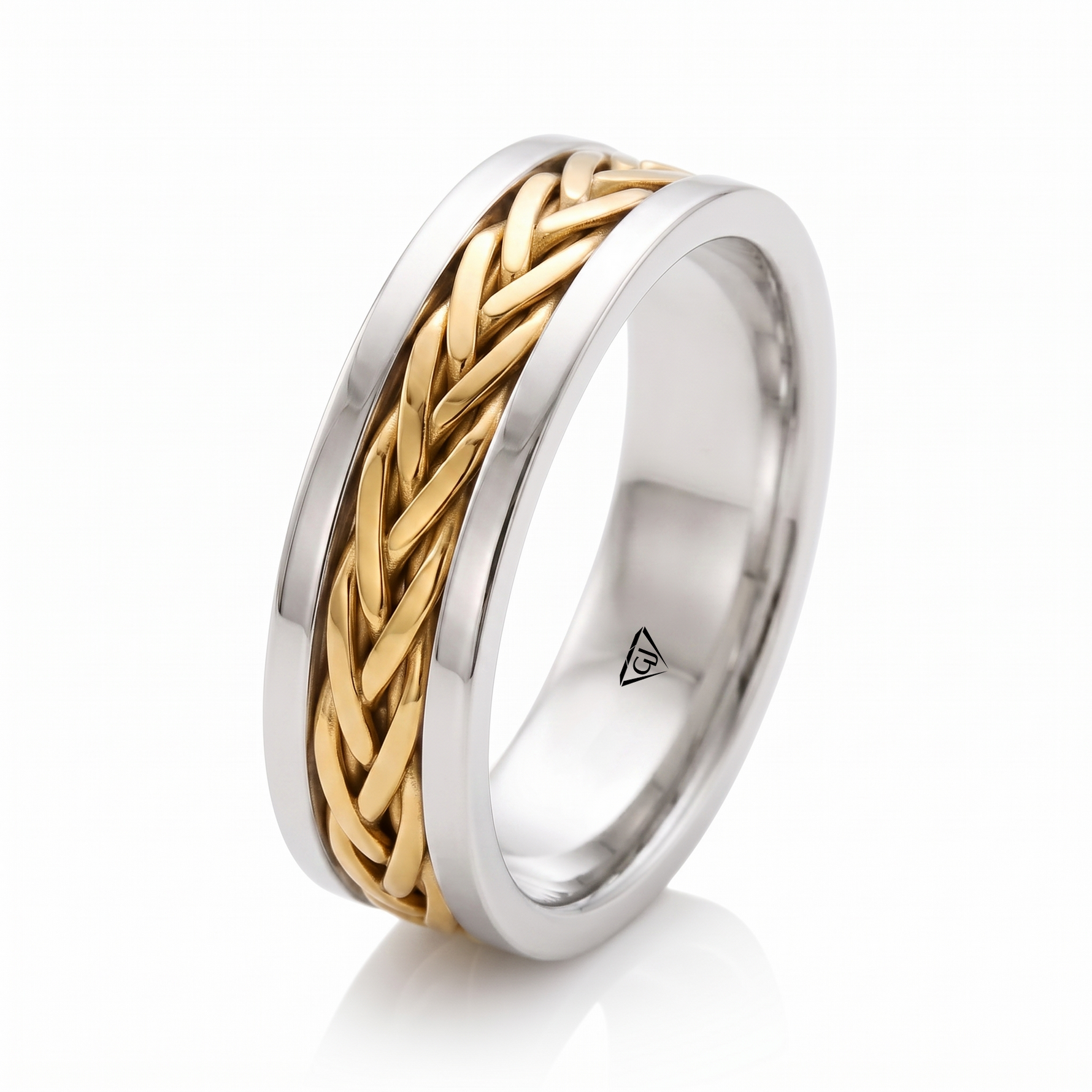 Two Tone Braided Men's Solid Gold Band WG