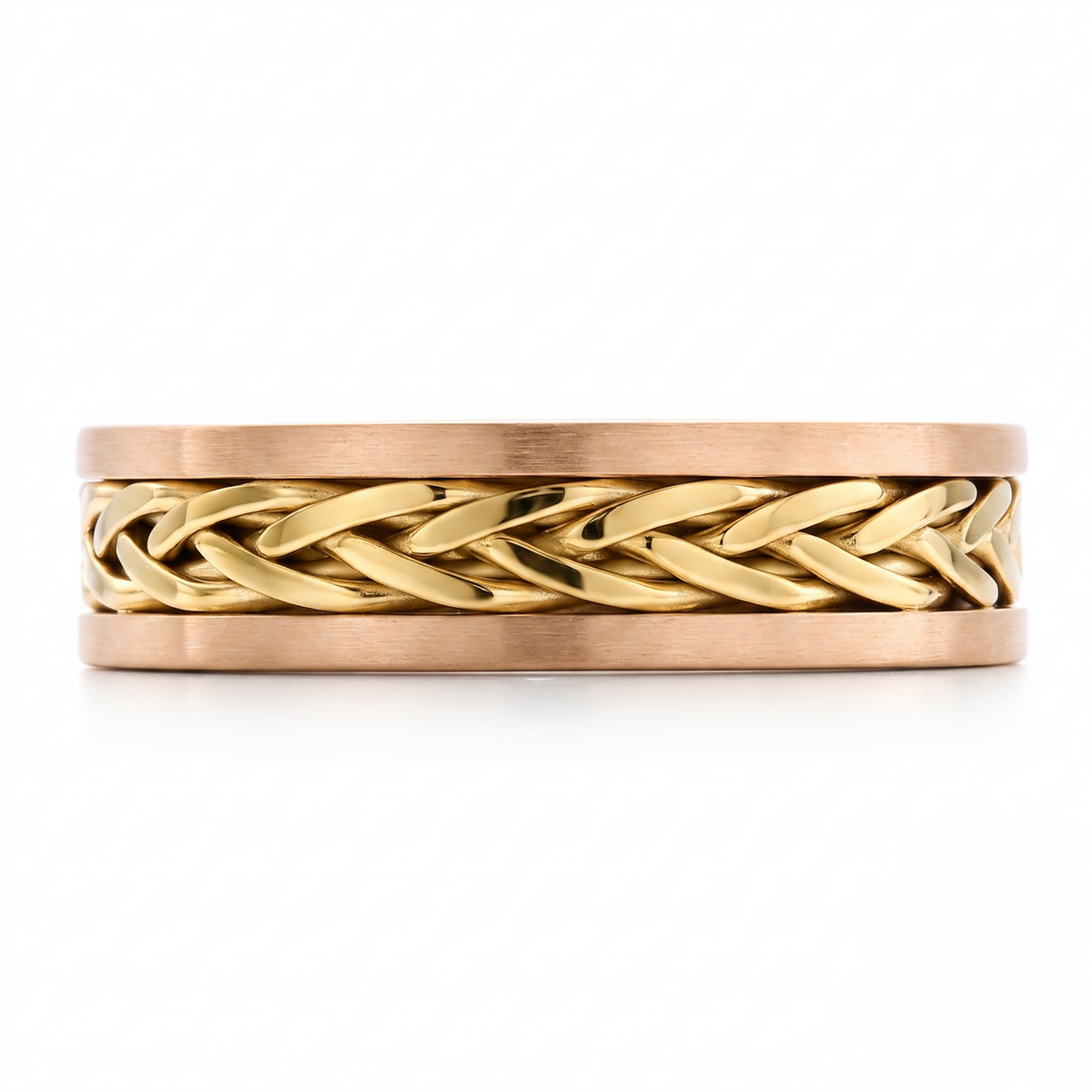 Two Tone Braided Men's Solid Gold Band RG 2