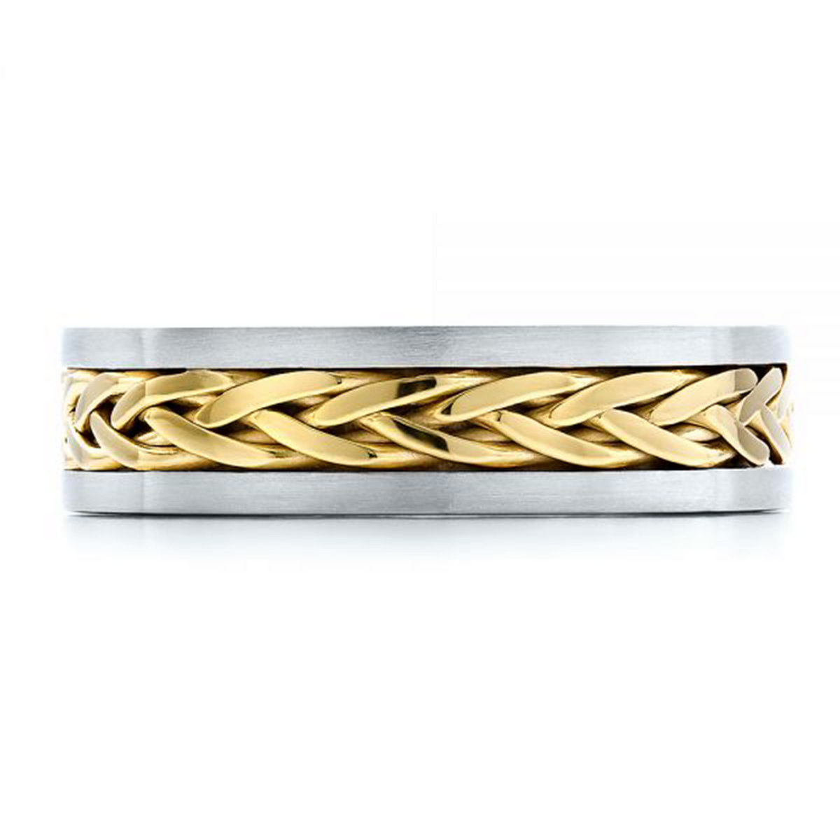 Two Tone Braided Men's Solid Gold Band WG 2