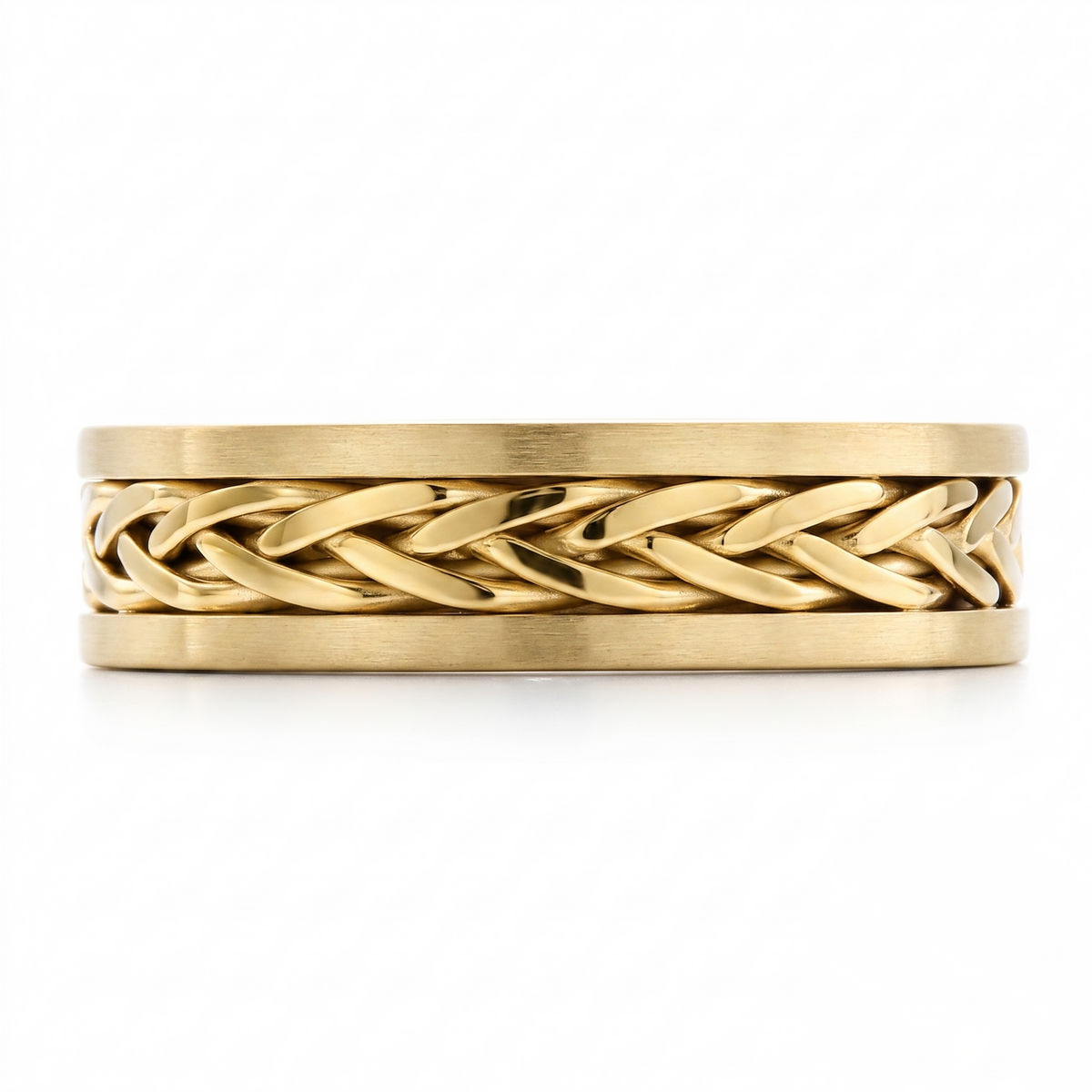 Two Tone Braided Men's Solid Gold Band YG 2