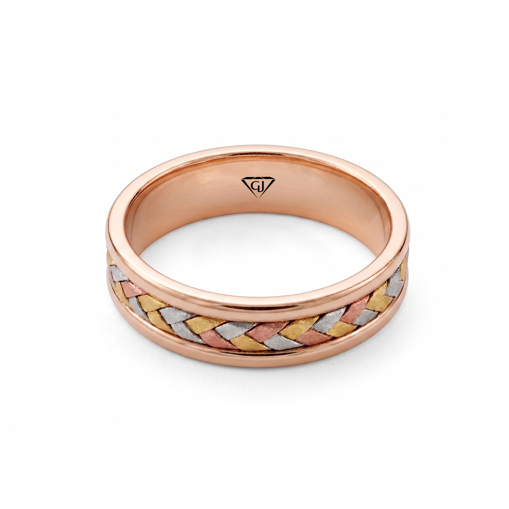 Tri-color Woven Braided Men's Solid Gold Band RG 2