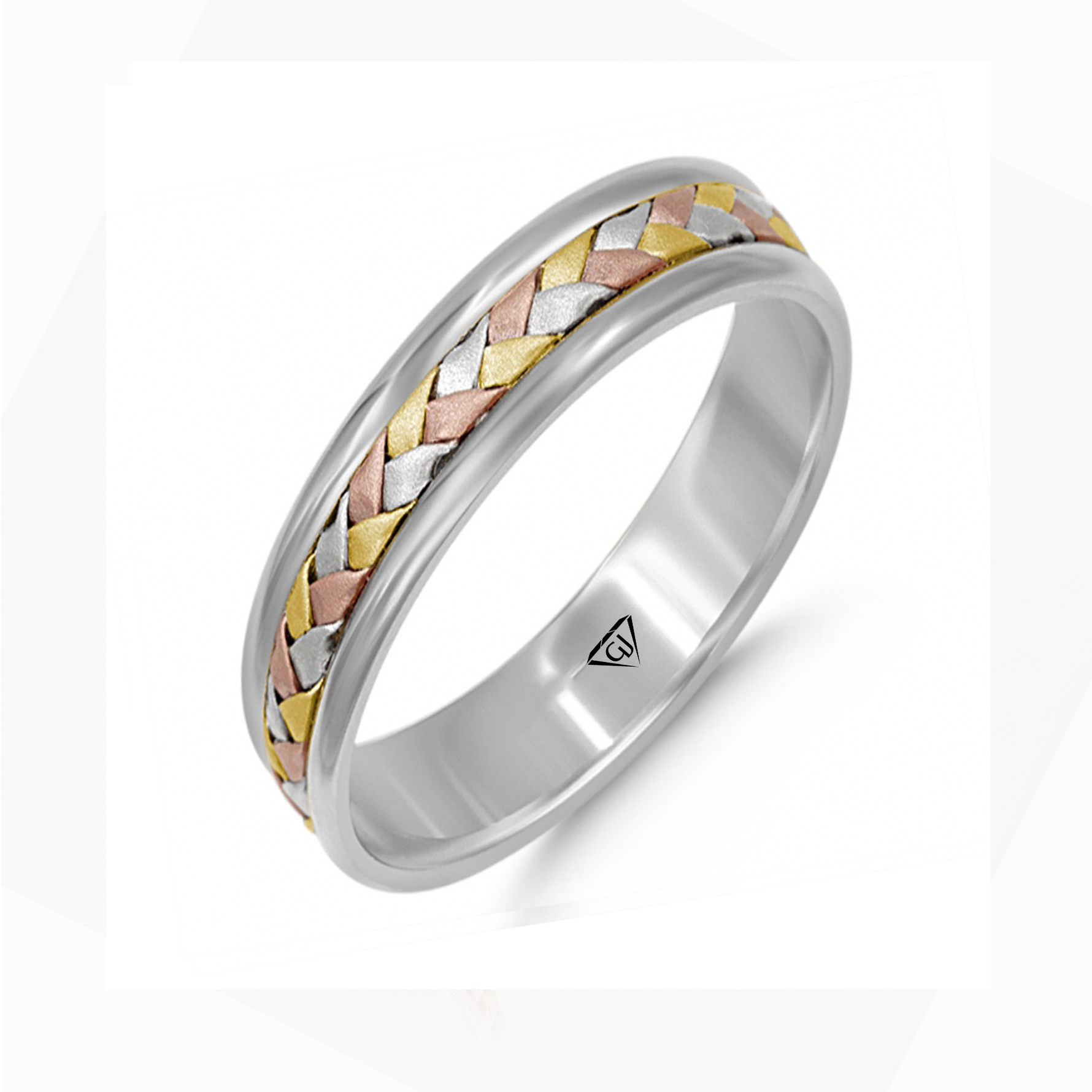 Tri-color Woven Braided Men's Solid Gold Band WG