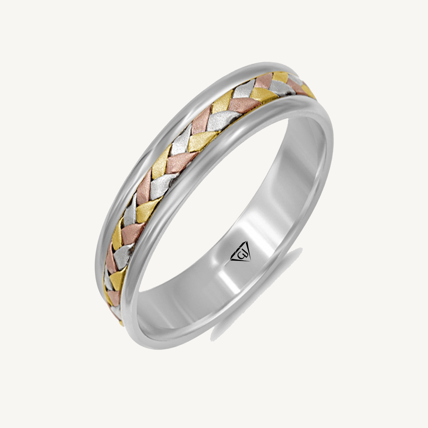 Tri-color Woven Braided Men's Solid Gold Band