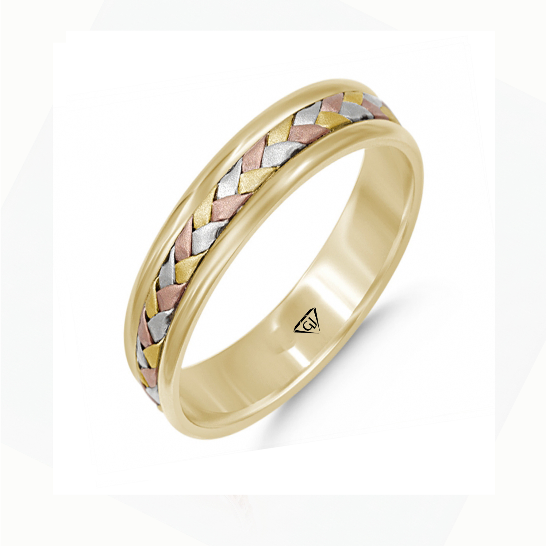 Tri-color Woven Braided Men's Solid Gold Band YG