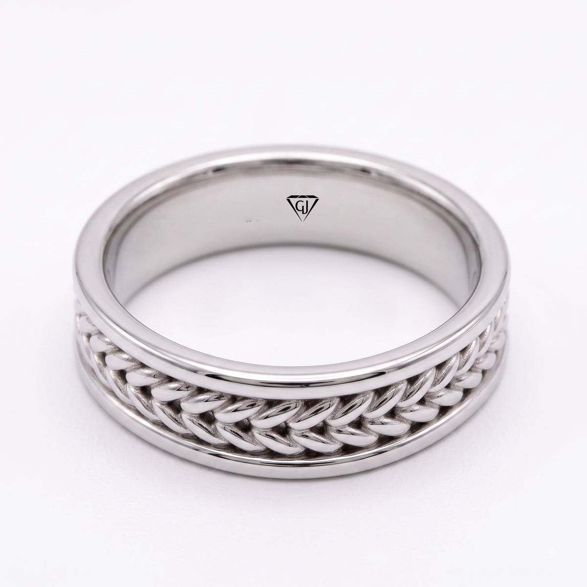 Men's Woven Braided Solid Gold Band Ring lifestyle WG 2