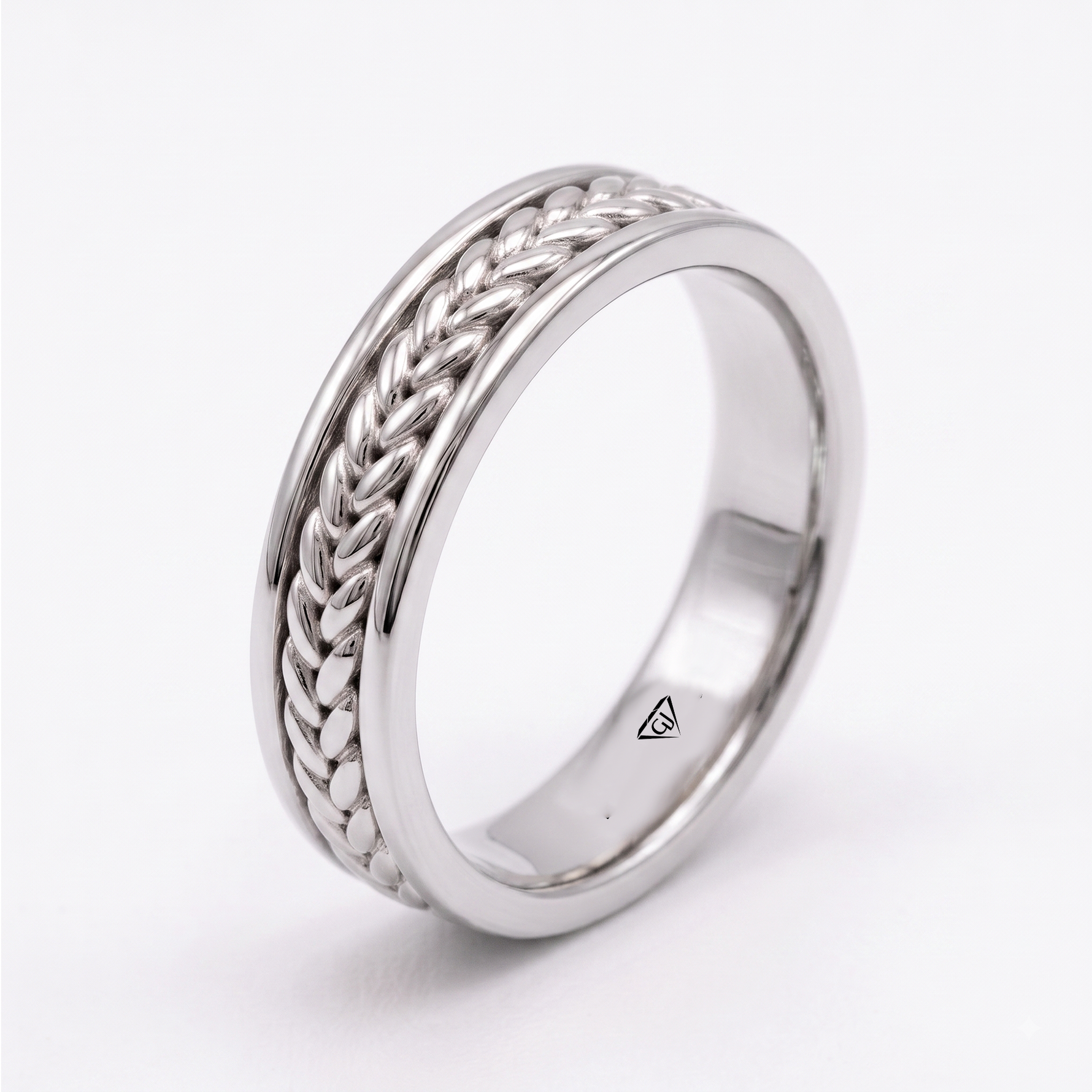 Men's Woven Braided Solid Gold Band Ring WG