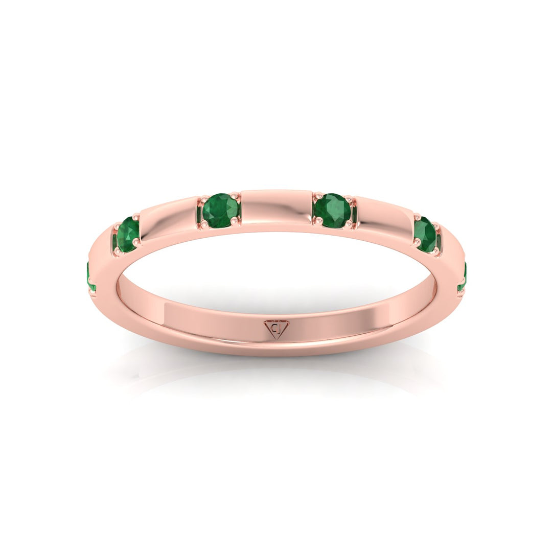 Natural Green Emerald Promise Band-0.65CT-14K-Rose Gold