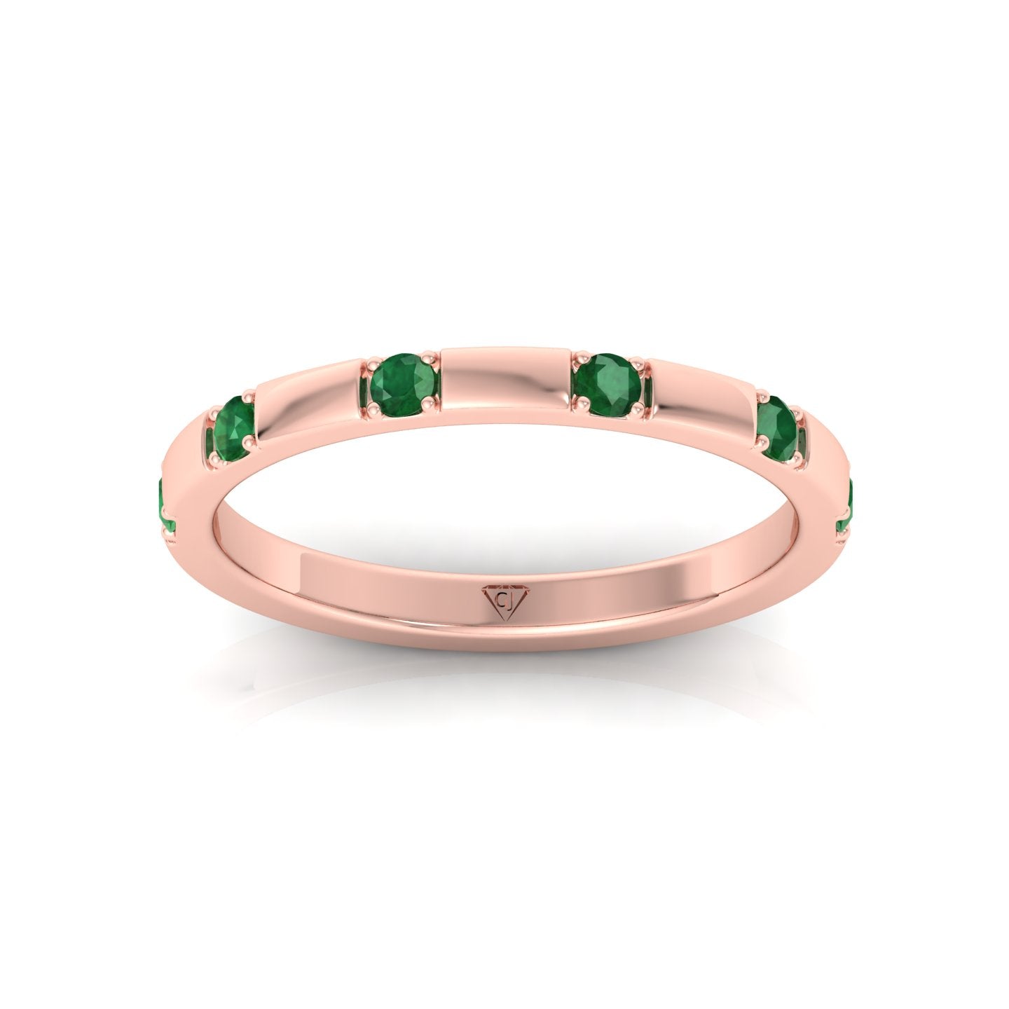 Natural Green Emerald Promise Band-0.65CT-14K-Rose Gold