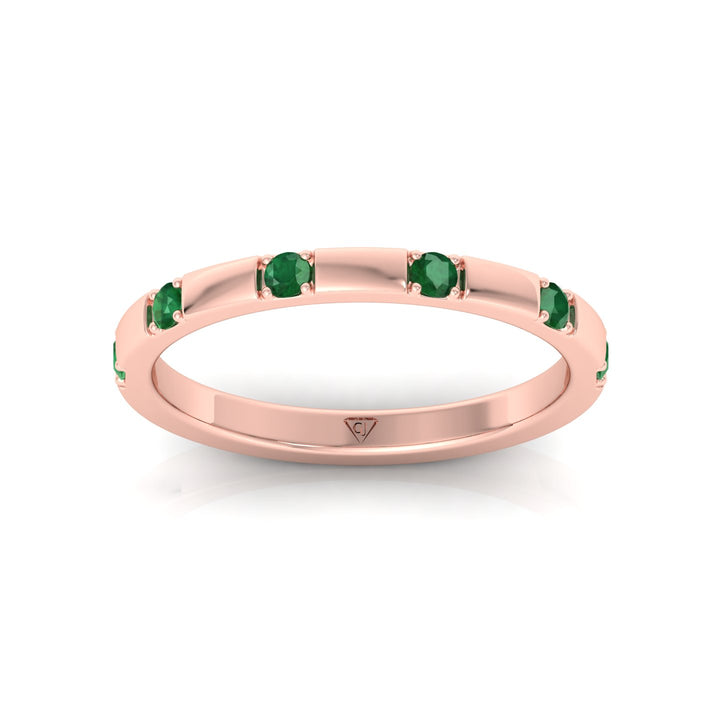 Natural Green Emerald Promise Band-0.65CT-14K-Rose Gold