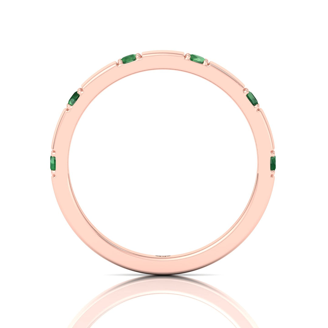 Natural Green Emerald Promise Band-0.65CT-18K-Rose Gold