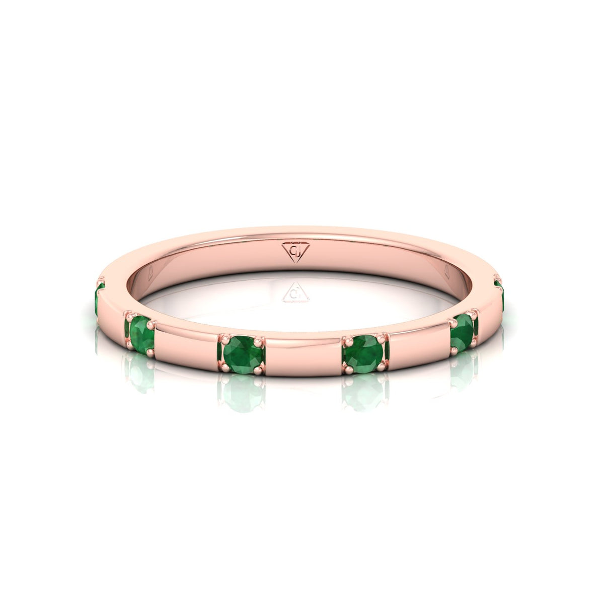 Natural Green Emerald Promise Band-Bar Setting-0.65CT-14K-18K-Rose Gold