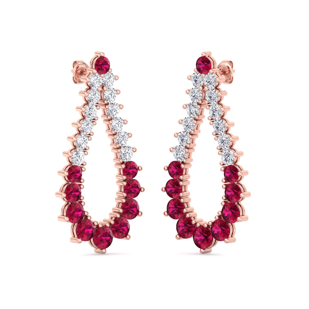 Natural Diamond & Red Ruby Teardrop Shape Fashion Earrings