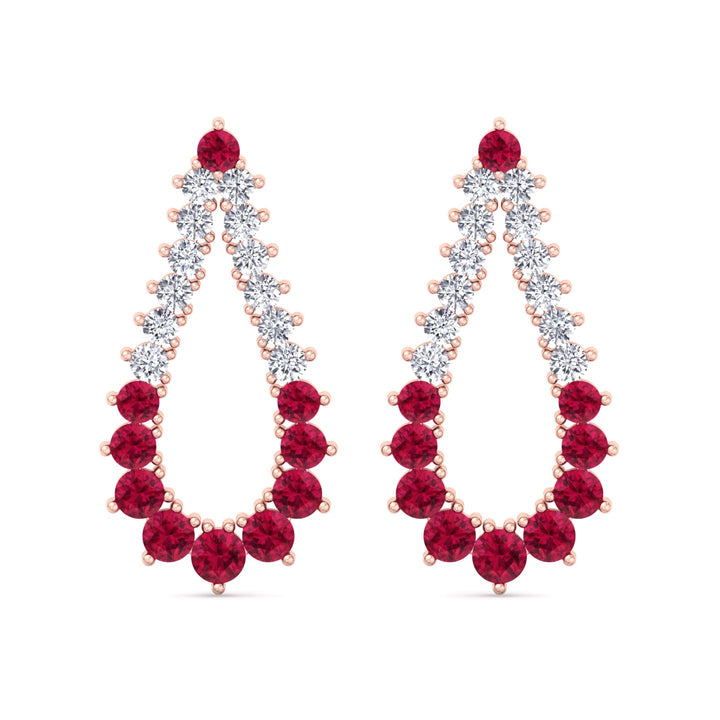 Natural Diamond & Red Ruby Teardrop Shape Fashion Earrings