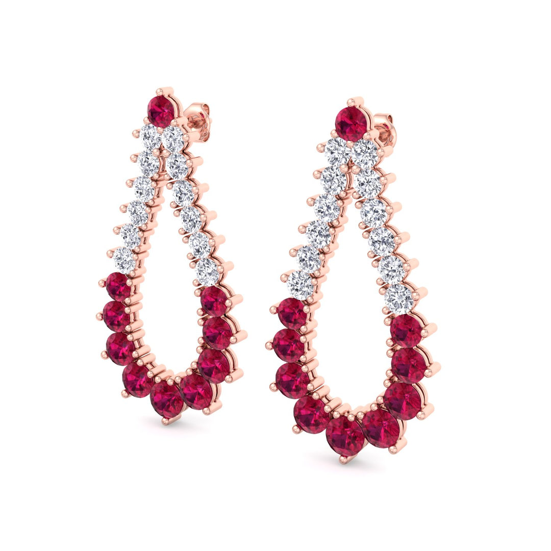 Natural Diamond & Red Ruby Teardrop Shape Fashion Earrings