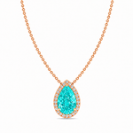 Pear Shape Halo Natural Paraiba Tourmaline Pendant Rose Gold 18K