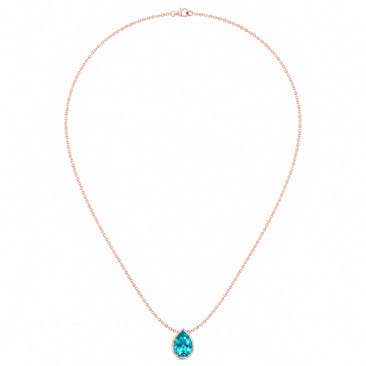 Pear Shape Bezel Set Natural Paraiba Tourmaline Pendant Rose Gold 14K