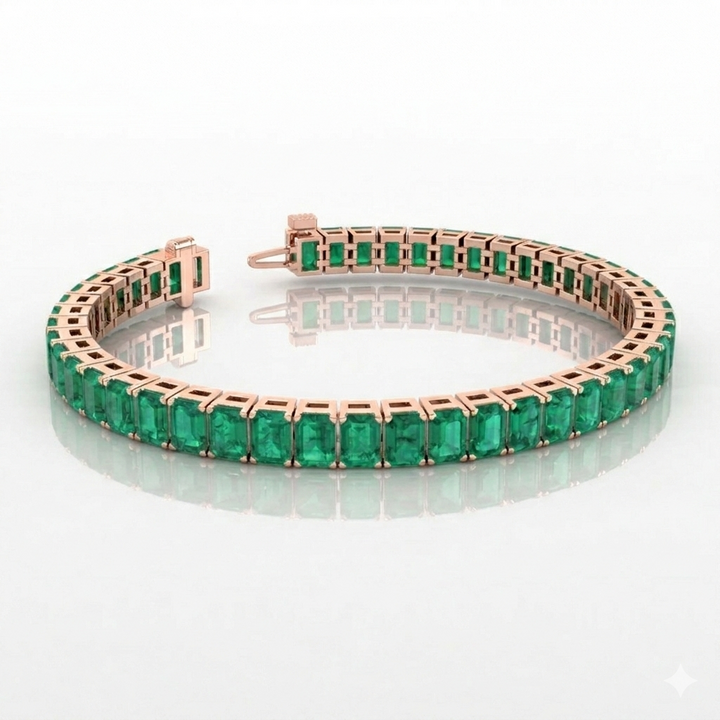 15CT Emerald Cut Natural Green Emerald Tennis Bracelet