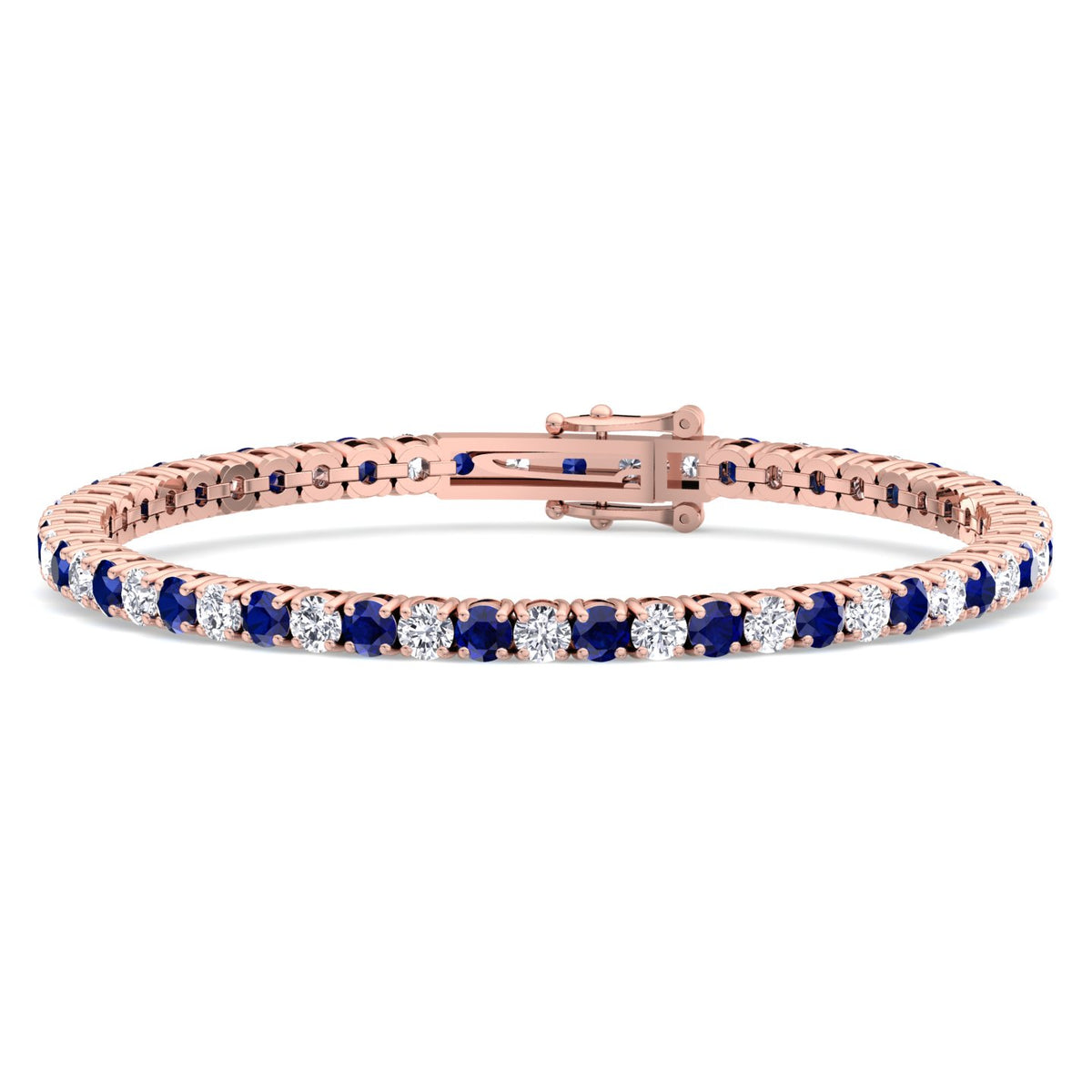Alternating Natural Diamond & Sapphire Tennis Bracelet 14K Rose Gold 